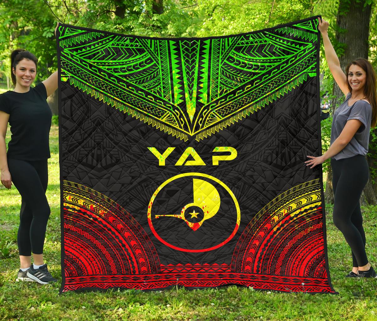 Yap Premium Quilt - Yap Flag Polynesian Chief Reggae Version - Polynesian Pride