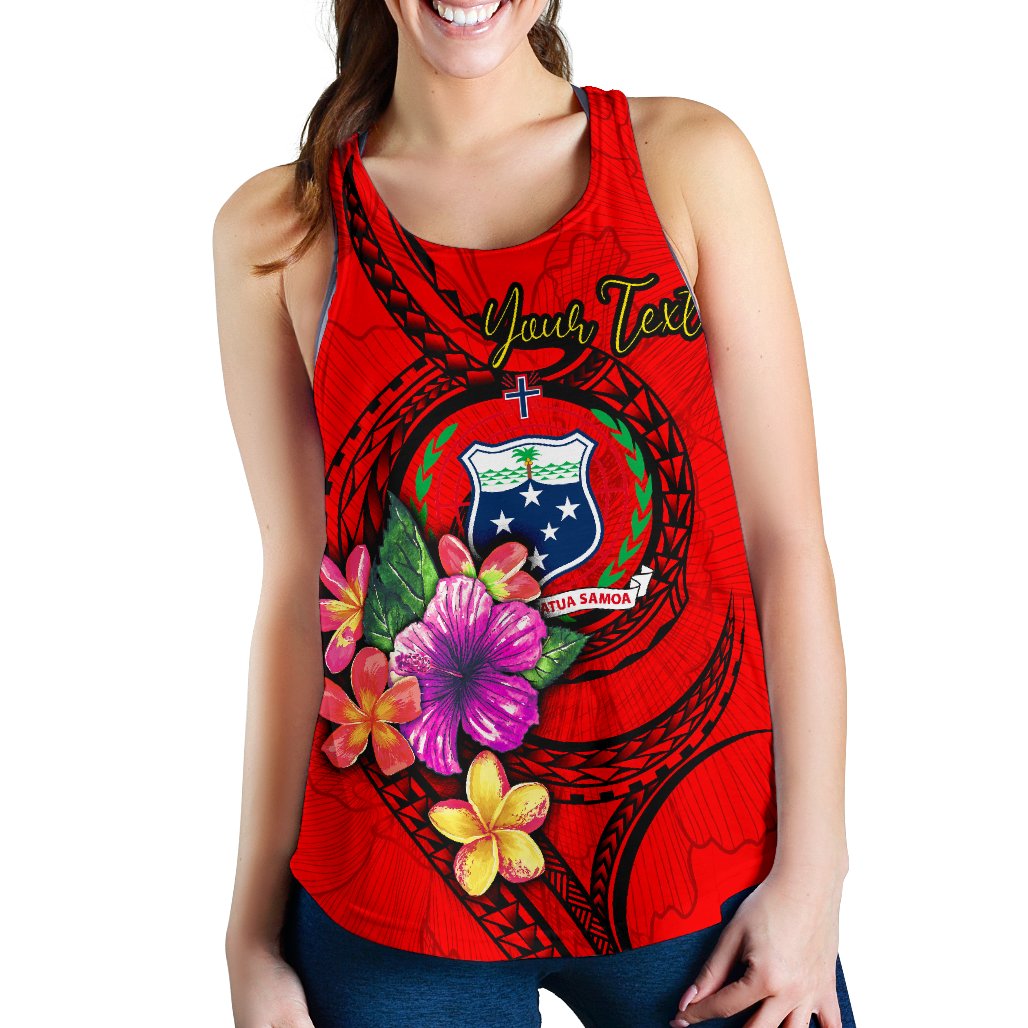 Samoa Polynesian Custom Personalised Women's Racerback Tank - Floral With Seal Red - Polynesian Pride