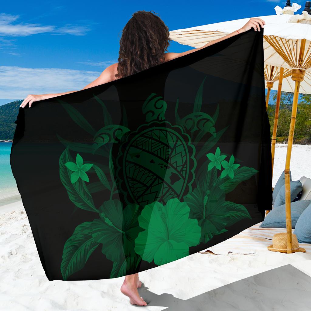 Hawaii Turtle Map Hibiscus Sarong - Green Sarong One Size Green - Polynesian Pride