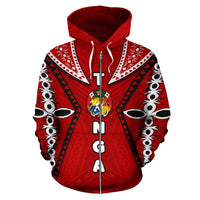 Tonga All Over Zip up Hoodie Ngatu Coat of Arms Unisex Red - Polynesian Pride