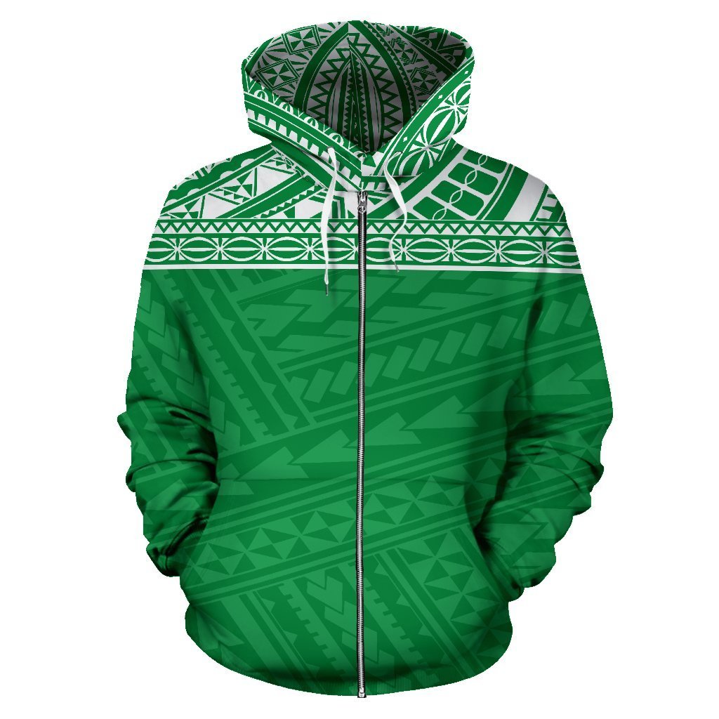 Poly All Over Zip up Hoodie Polynesian Green Version - Polynesian Pride