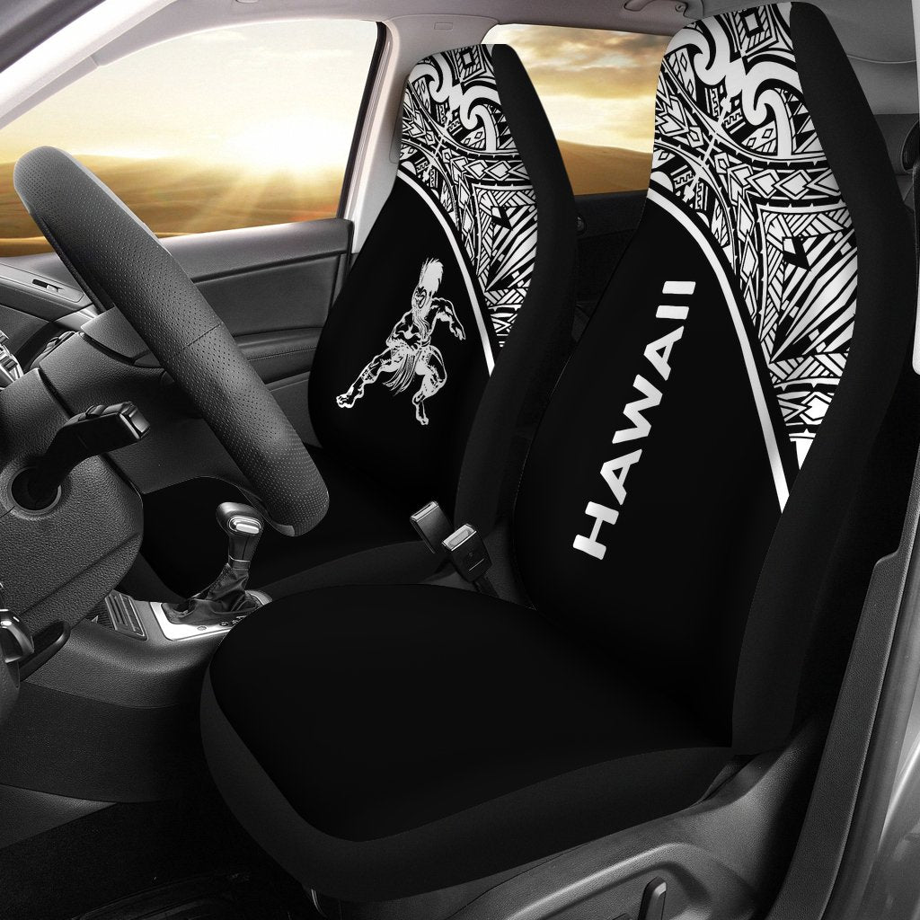 Hawaii Car Seat Covers - Polynesian Warriors Tattoo White Curve Universal Fit Black - Polynesian Pride