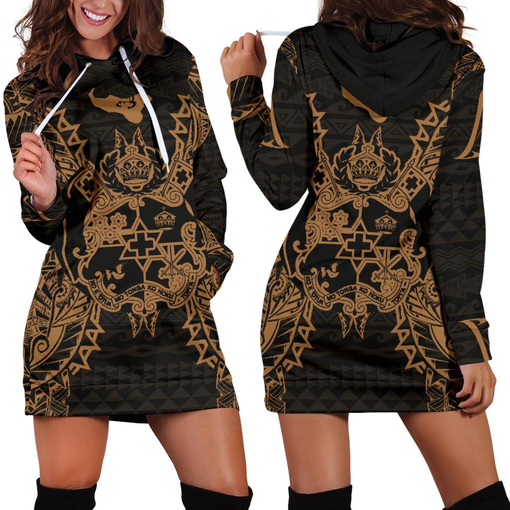 Tonga Polynesian Hoodie Dress Map Gold Gold - Polynesian Pride