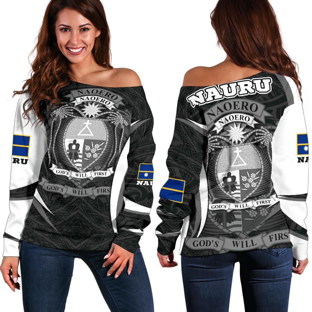 Nauru Polynesian Off Shoulder Sweater (Women) - Nauru Spirit (White) - Polynesian Pride