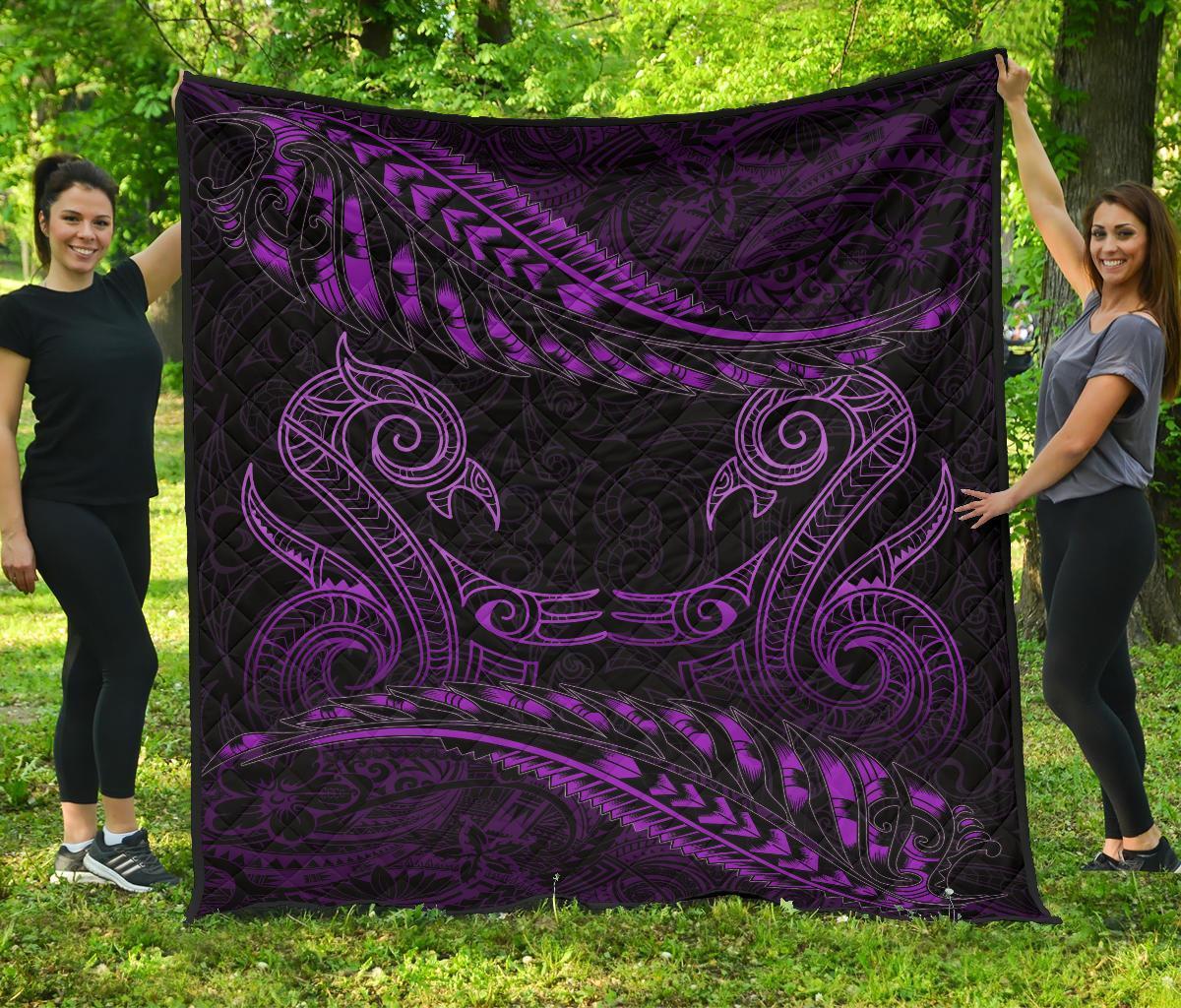 Aotearoa Premium Quilt Purple Maori Manaia With Silver Fern - Polynesian Pride