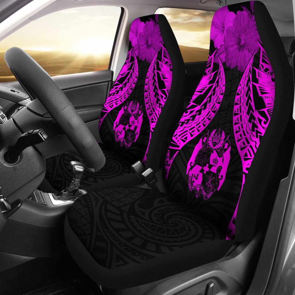 Tonga Polynesian Car Seat Covers Pride Seal And Hibiscus Pink Universal Fit Pink - Polynesian Pride