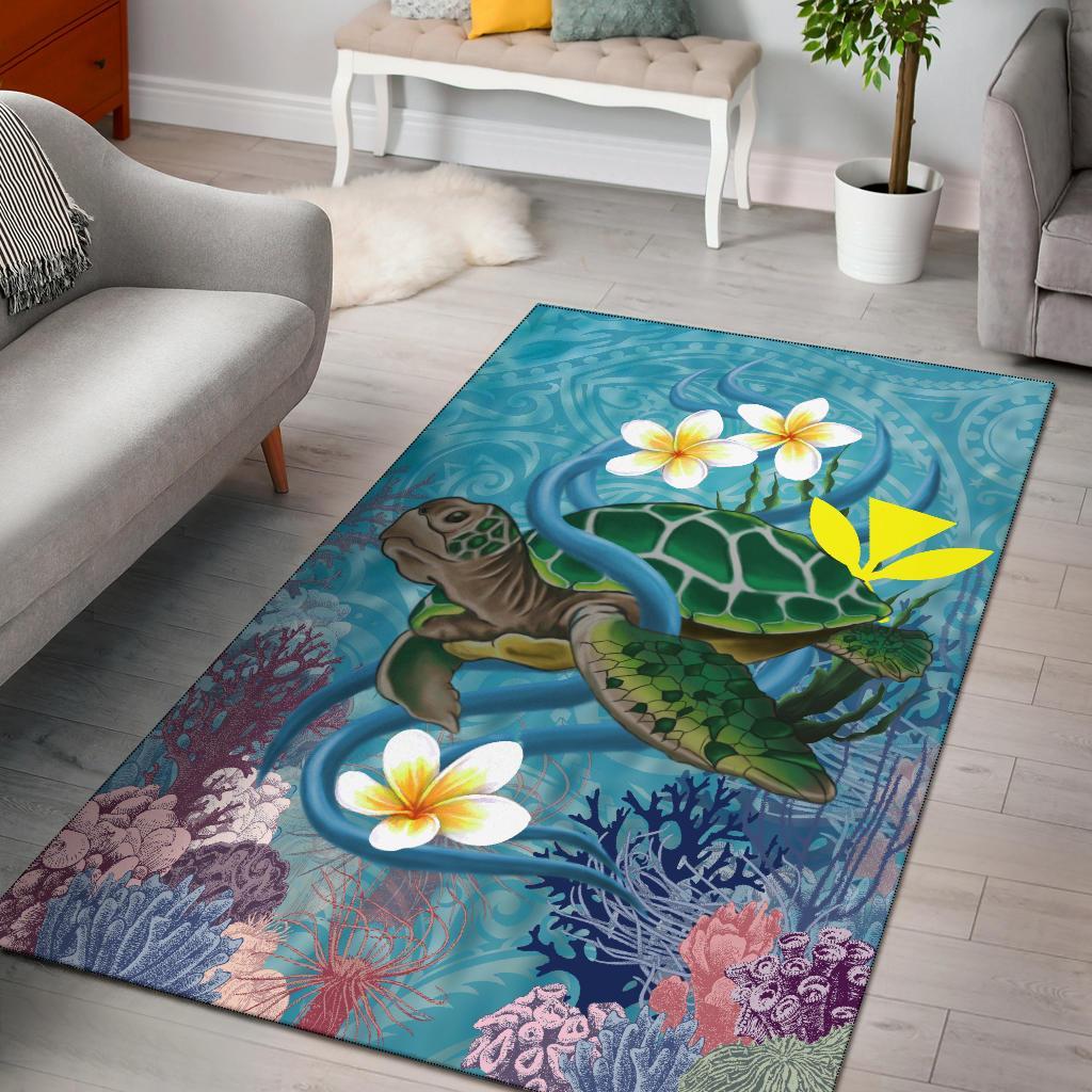 Hawaii Turtle Sea Cotral Polynesian Rug Black - Polynesian Pride