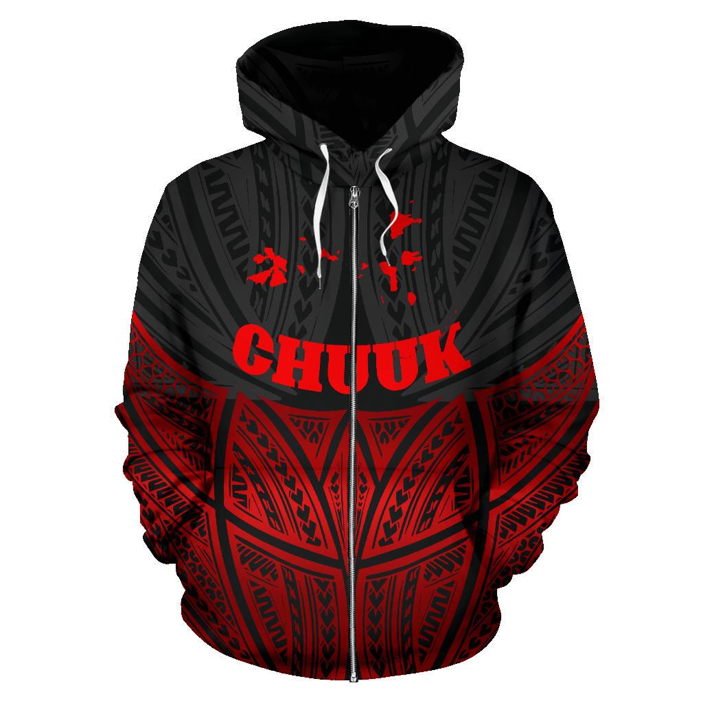 Chuuk Polynesian Zip up Hoodie Red Black Pride Map and Seal - Polynesian Pride