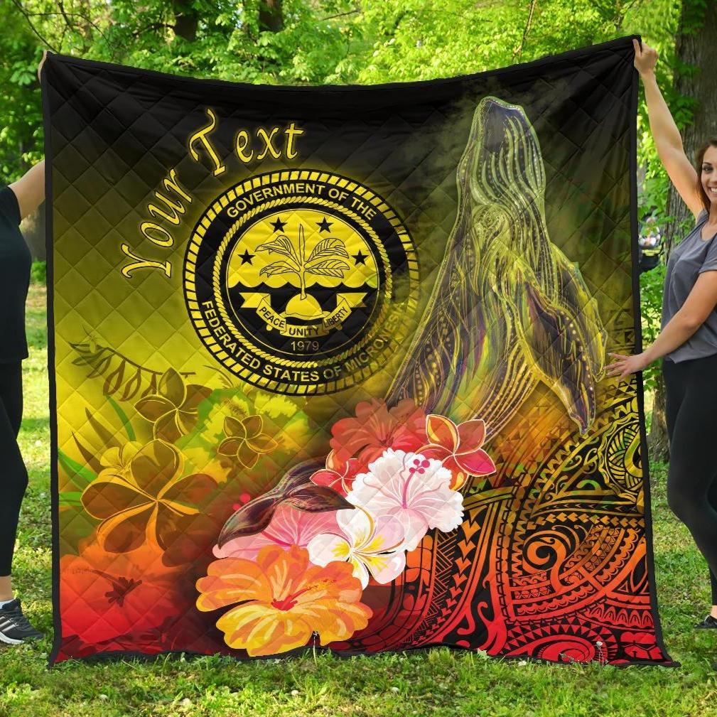 Federated States of Micronesia Custom Personalised Premium Quilts - Humpback Whale with Tropical Flowers (Yellow) Yellow - Polynesian Pride