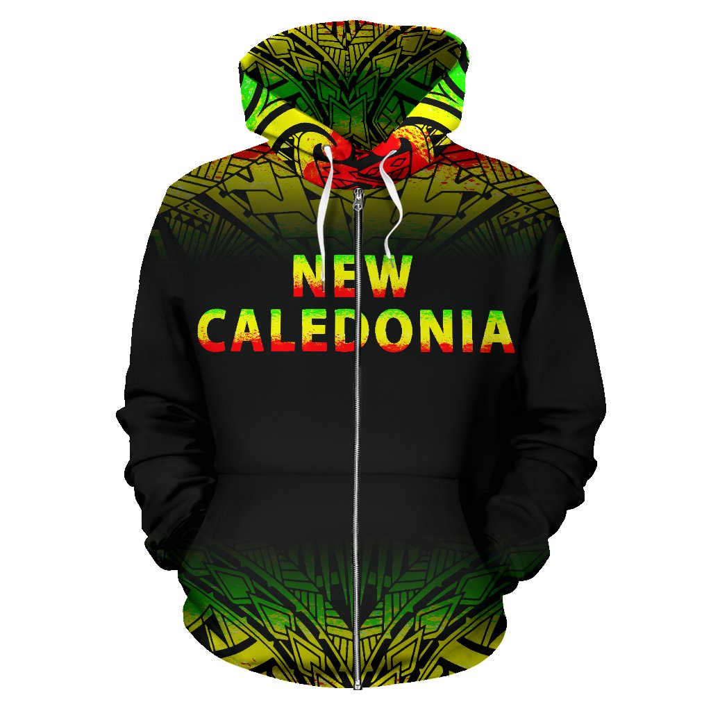 New Caledonia Polynesian All Over Zip up Hoodie Fog Reggae Style - Polynesian Pride