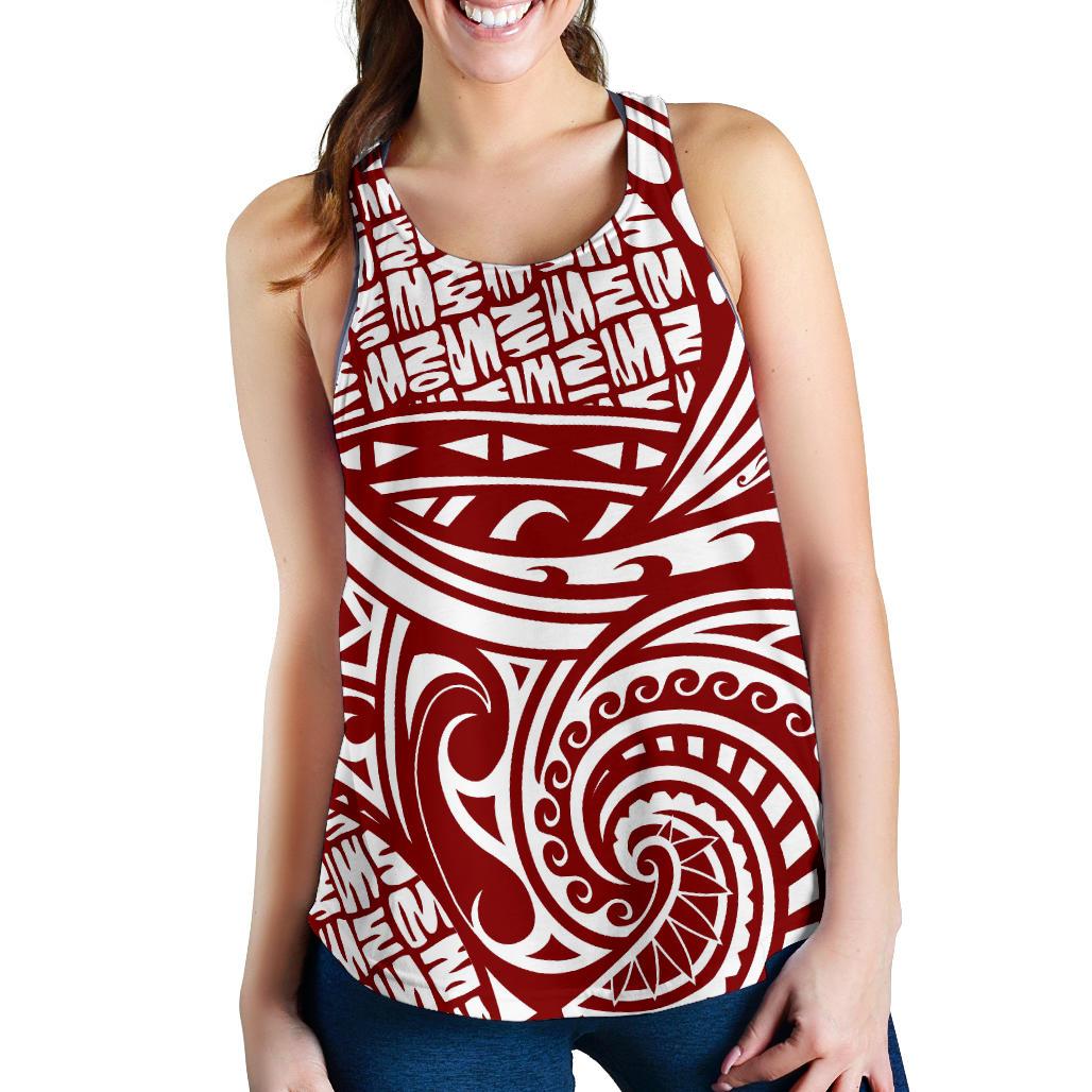 Polynesian Women Racerback Tank Top 2 White-Red - Polynesian Pride