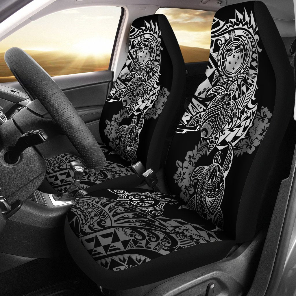 Samoa Polynesian Car Seat Covers - White Turtle Flowing Universal Fit White - Polynesian Pride