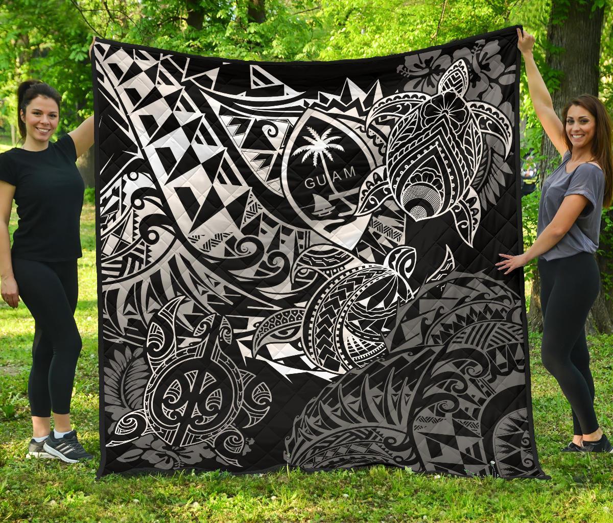 Guam Polynesian Premium Quilt - White Turtle Flowing - Polynesian Pride