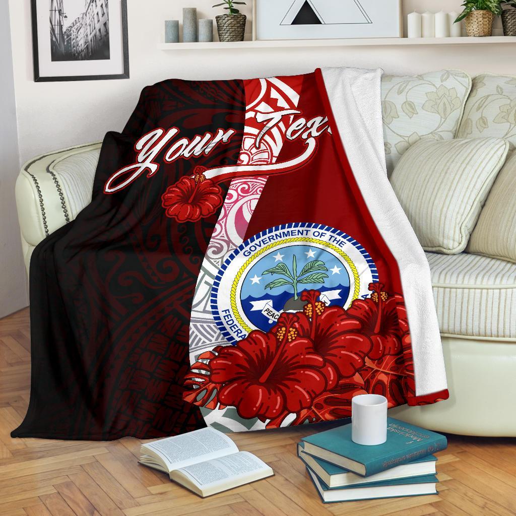 Federated States Of Micronesia Custom Personalised Premium Blanket - Coat Of Arm With Hibiscus White - Polynesian Pride