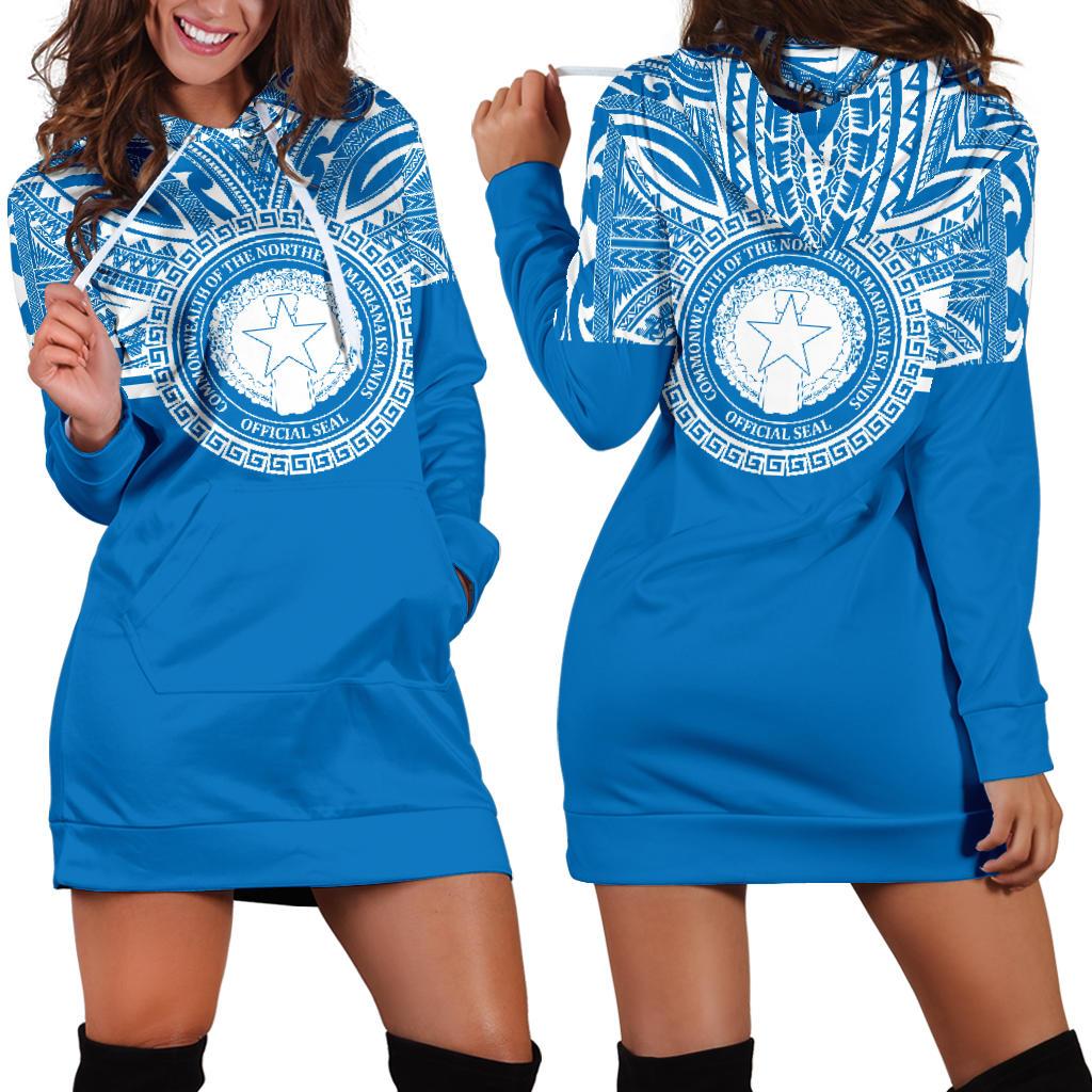 Northern Mariana Islands Women Hoodie Dress - Northern Mariana Islands Coat Of Arms Polynesian Flag Color Blue - Polynesian Pride