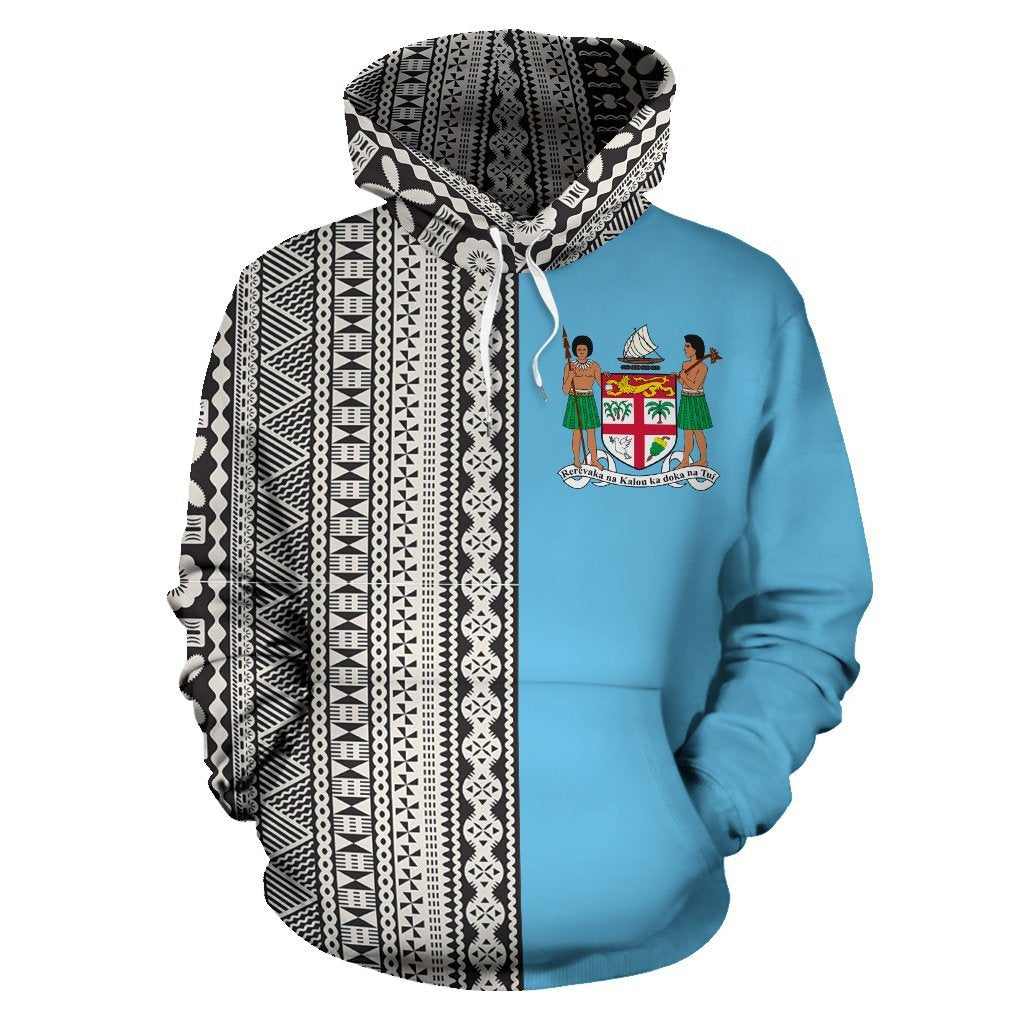 Fiji Hoodie Fiji Coat of Arms Tapa Half TH7 - Polynesian Pride
