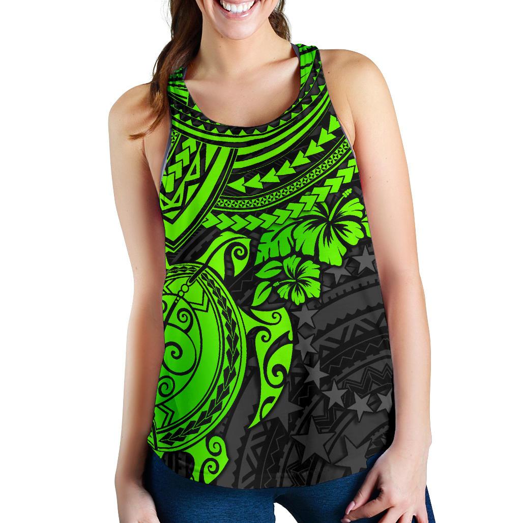 Cook Islands Polynesian Women's Racerback Tank - Green Turtle - Polynesian Pride