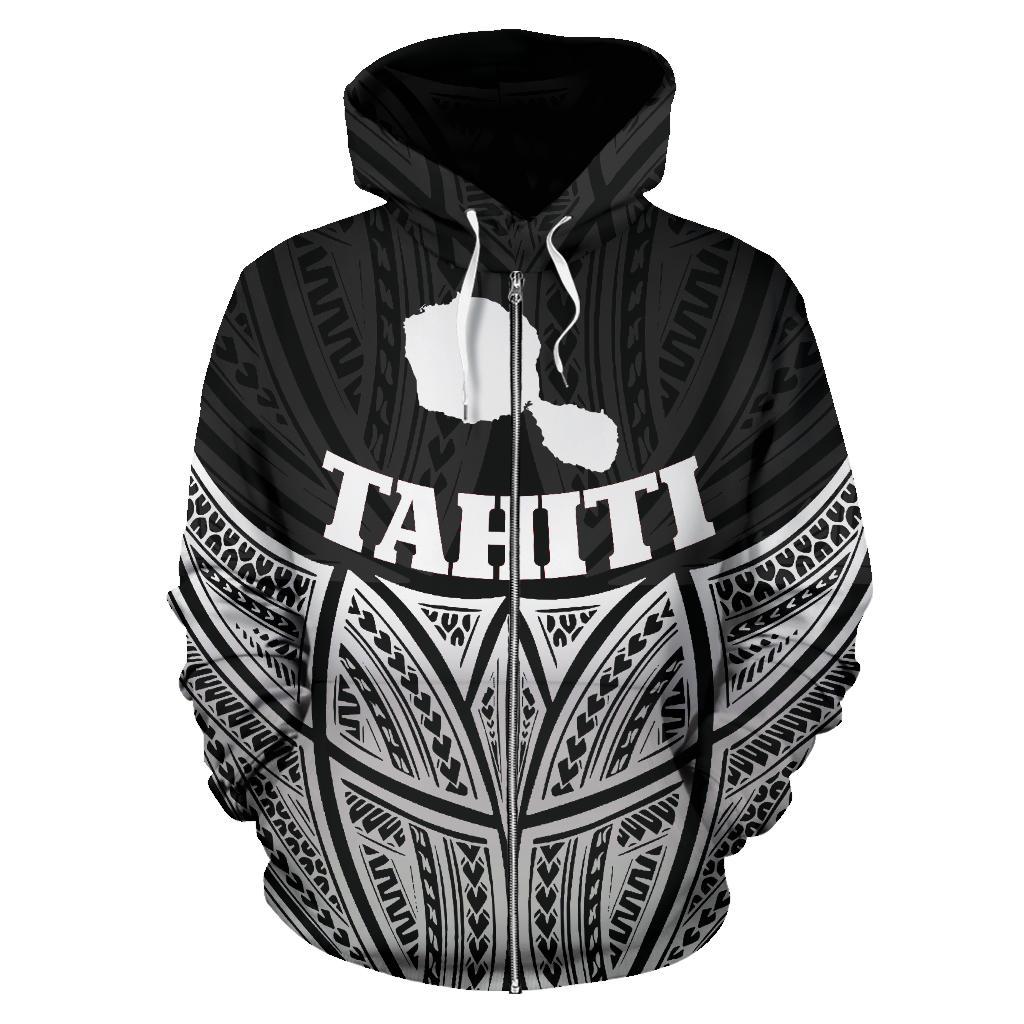 Tahiti Polynesian Zip up Hoodie Black Pride Map and Seal - Polynesian Pride