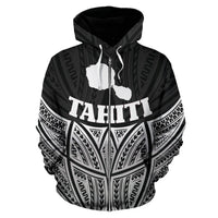 Tahiti Polynesian Zip up Hoodie Black Pride Map and Seal - Polynesian Pride