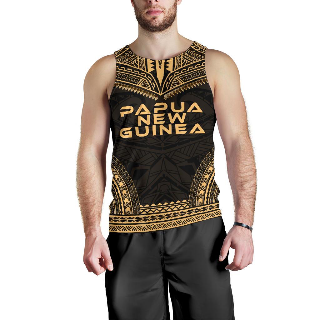 Papua New Guinea Men's Tank Top - Polynesian Chief Gold Version Gold - Polynesian Pride