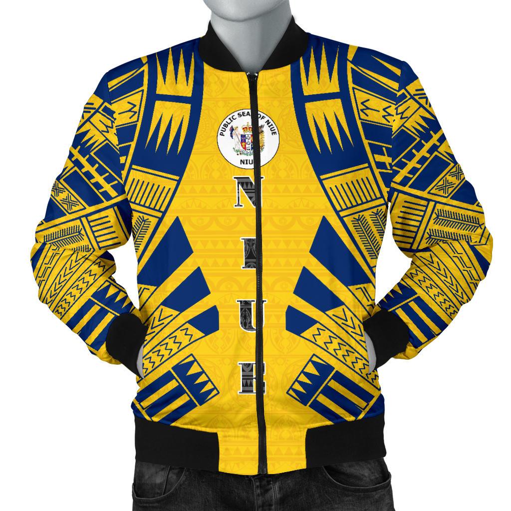 Niue Men Bomber Jackets - Polynesian Tattoo Flag White - Polynesian Pride