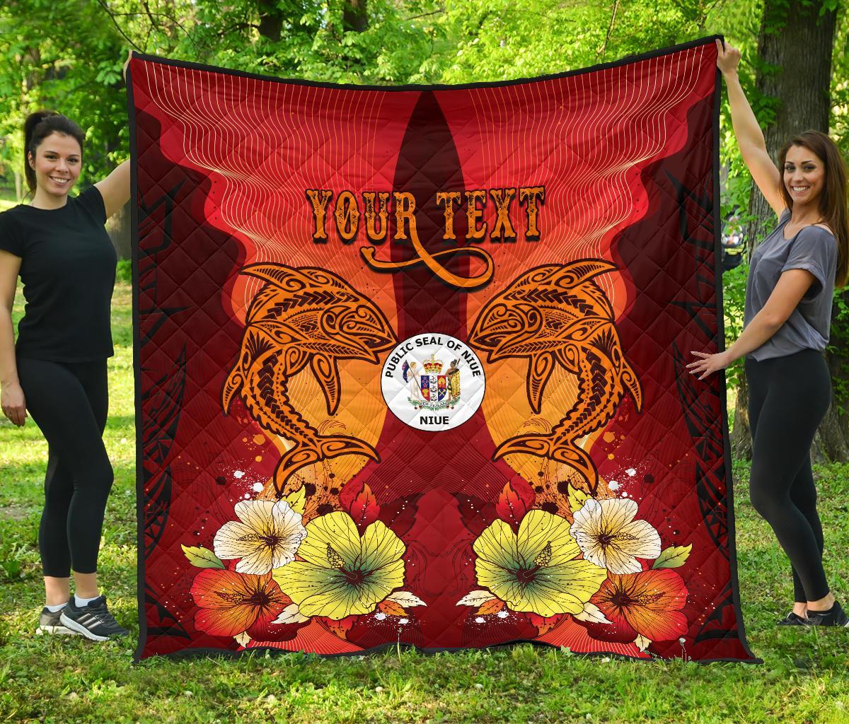 Niue Personalised Premium Quilt - Tribal Tuna Fish Black - Polynesian Pride