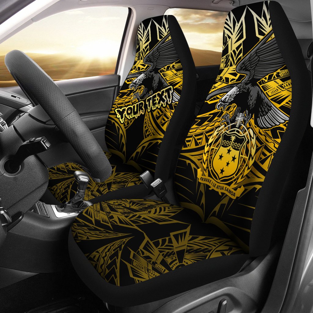 Samoa Polynesian Custom Personalised Car Seat Covers - Eagle Tribal Pattern Yellow Universal Fit Yellow - Polynesian Pride