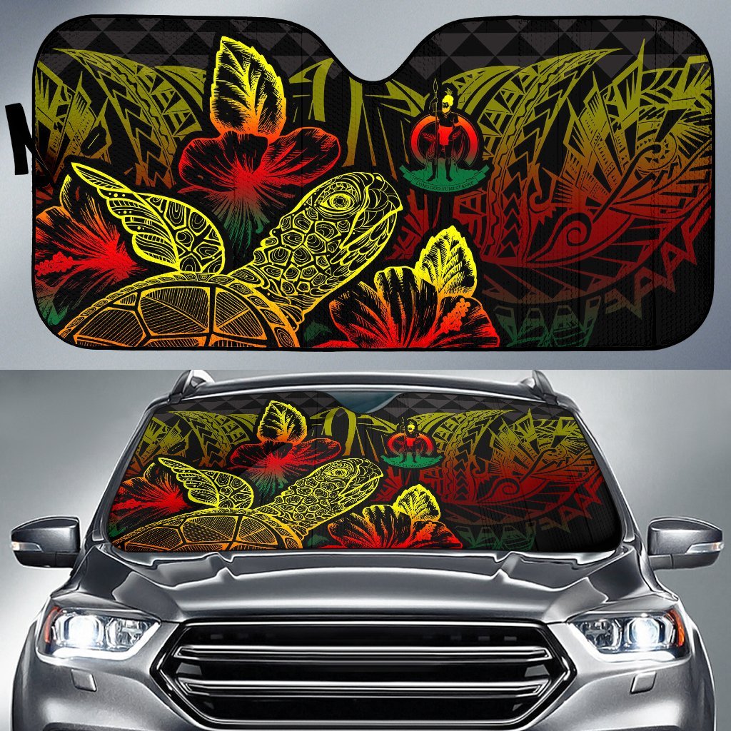 Vanuatu Auto Sun Shades Turtle Hibiscus Reggae Auto Sun Shade Universal Fit Reggae - Polynesian Pride