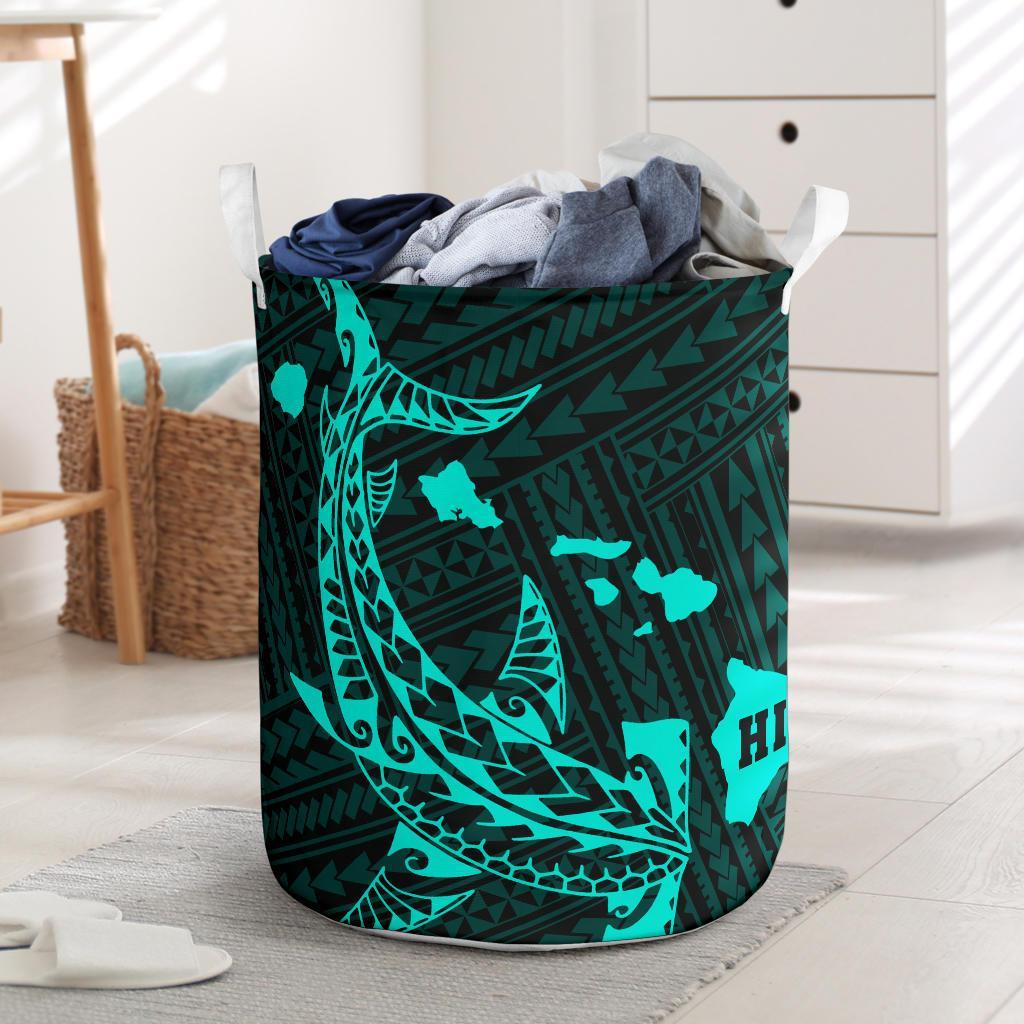 Hawaii Shark Turquoise Polynesian Laundry Basket AH Laundry Basket - 1 One Size Turquoise - Polynesian Pride