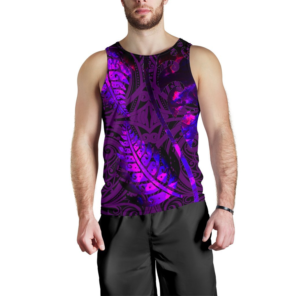 Aotearoa Maori Men Tank Top Silver Fern Koru Vibes Purple Purple - Polynesian Pride