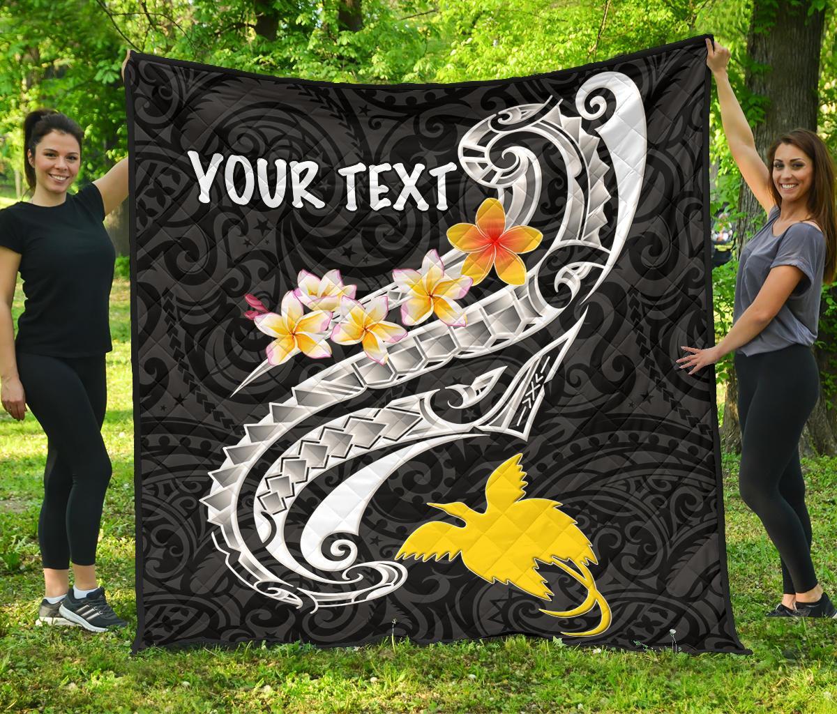 Papua New Guinea Custom Personalised Premium Quilt - PNG Seal Polynesian Patterns Plumeria (Black) - Polynesian Pride
