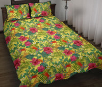 Hawaii Quilt Bed Set Tropical Leaves And Flowers AH Black - Polynesian Pride