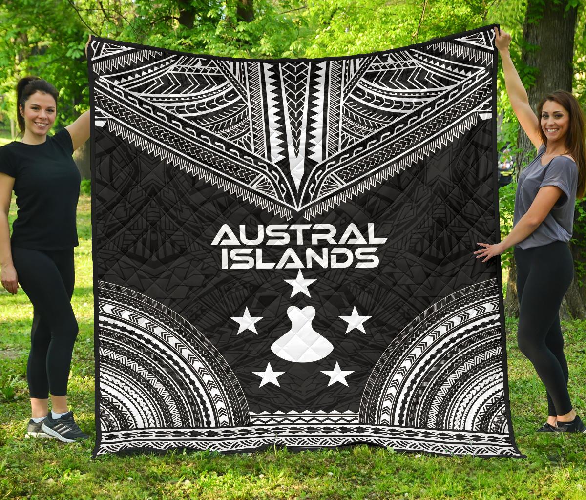 Austral Islands Premium Quilt - Austral Islands Flag Polynesian Chief Black Version - Polynesian Pride