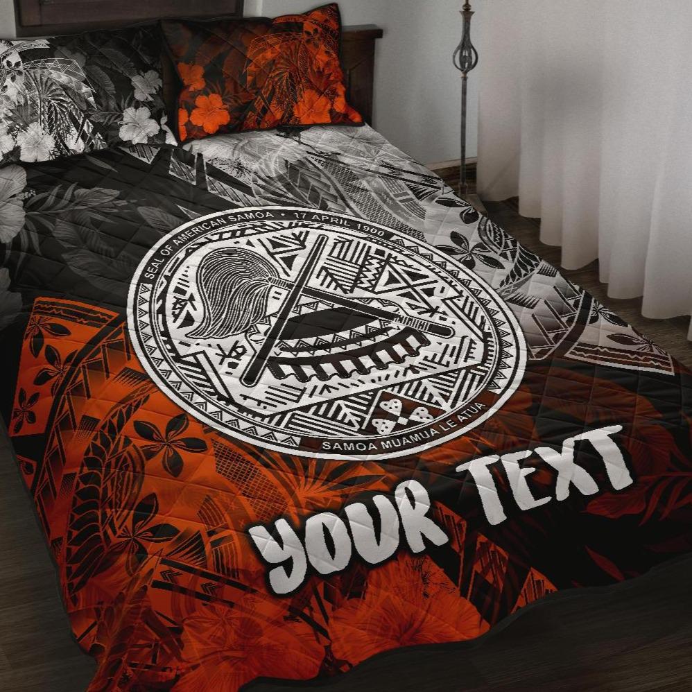 American Samoa Personalised Quilt Bed Set - Vintage Polynesian Style Black - Polynesian Pride