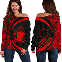 Cook Islands Women's Off Shoulder Sweater - Circle Style 04 Red - Polynesian Pride