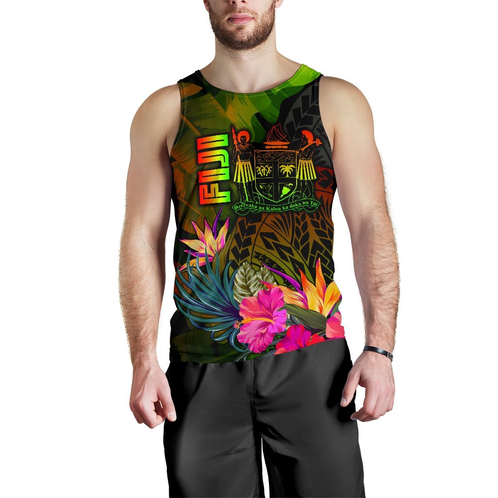 Fiji Polynesian Men's Tank Top - Hibiscus and Banana Leaves - Polynesian Pride