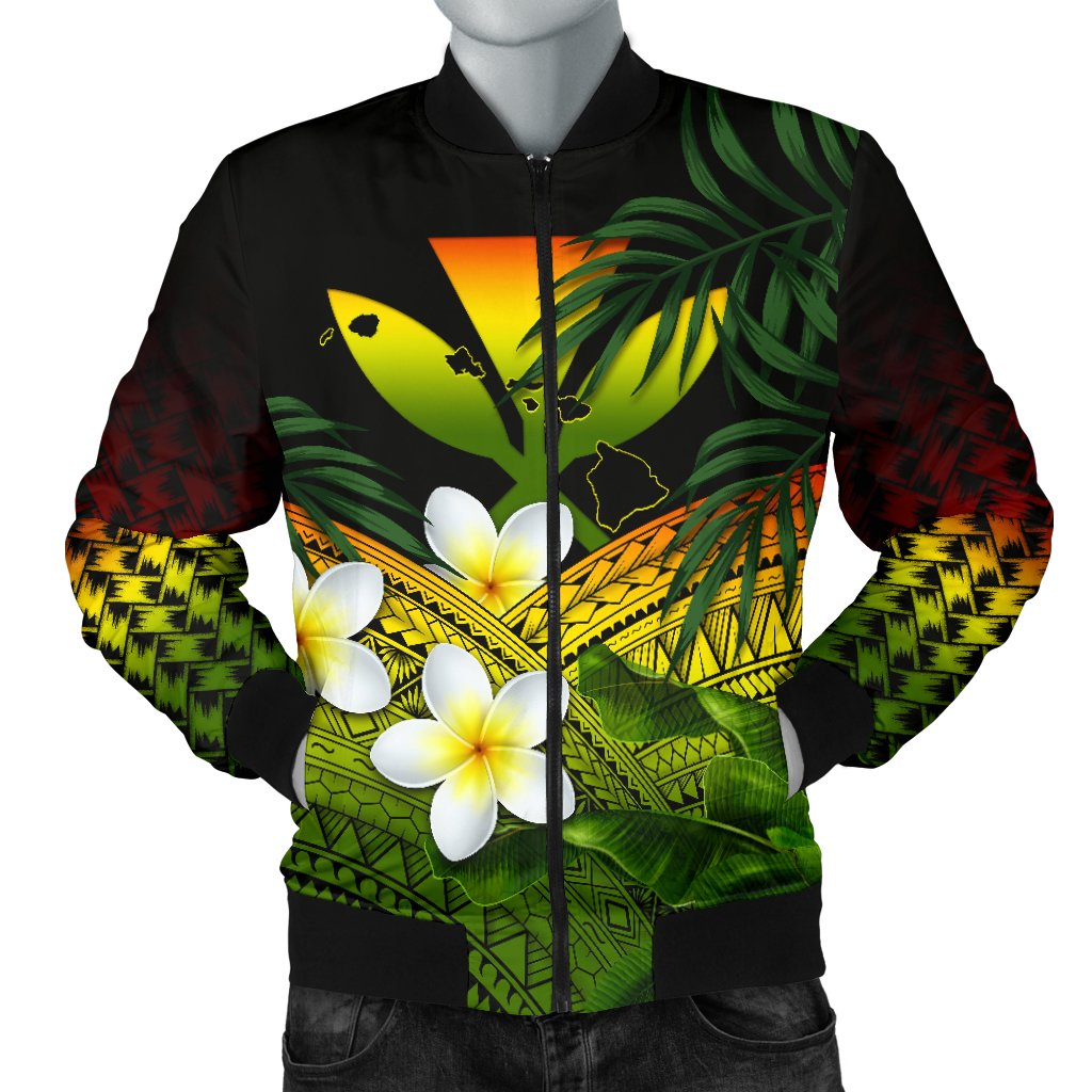 Kanaka Maoli (Hawaiian) Men's Bomber Jacket, Polynesian Plumeria Banana Leaves Reggae Men Reggae - Polynesian Pride