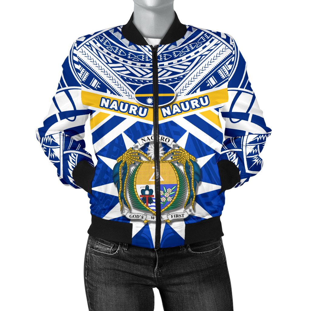 Nauru Rugby Women Bomber Jacket Symbol Star Polynesian Blue - Polynesian Pride