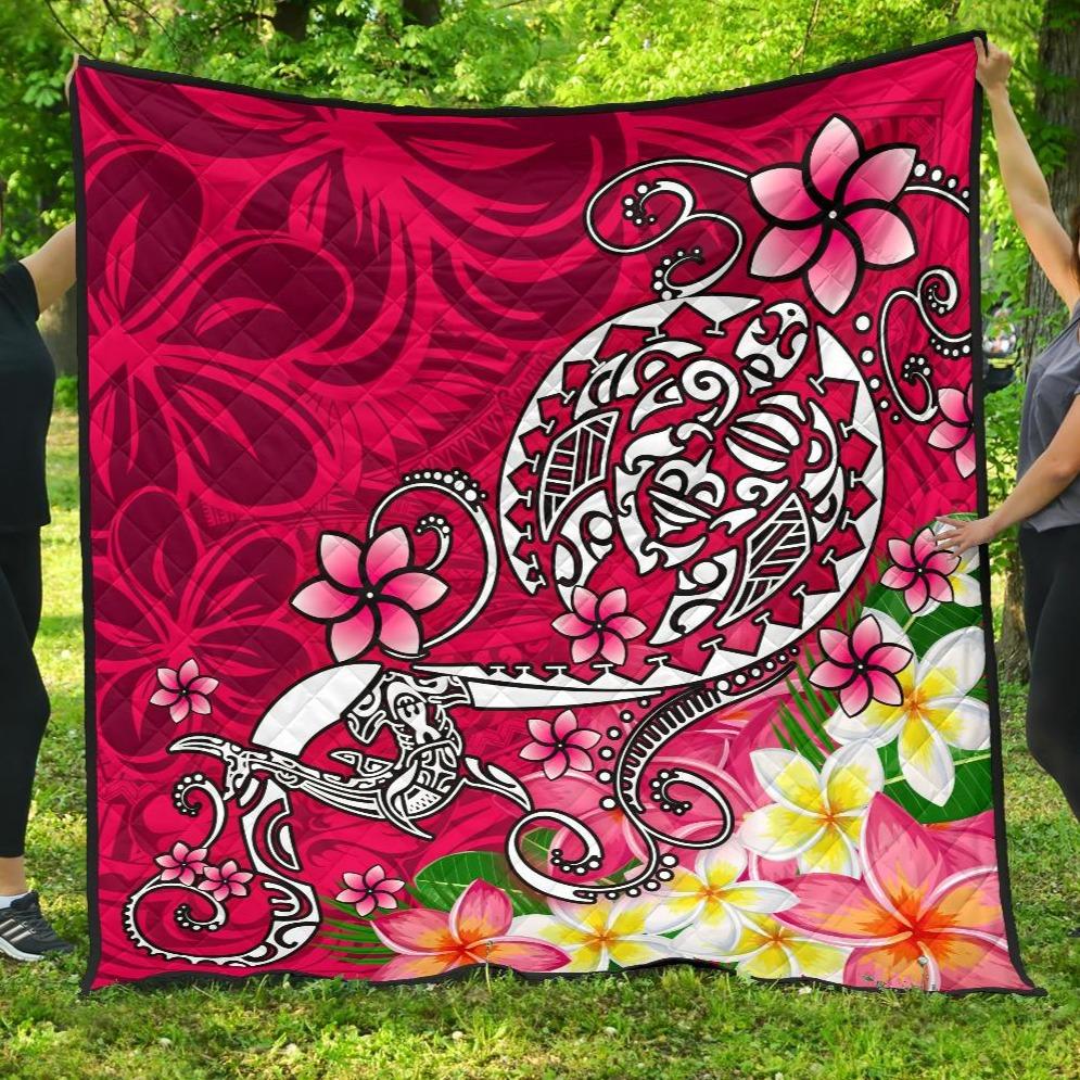Polynesian Premium Quilt - Turtle Plumeria Pink Color Pink - Polynesian Pride