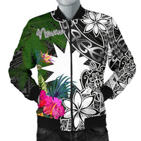 Nauru Men Bomber Jacket - Turtle Plumeria Banana Leaf Black - Polynesian Pride