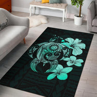 Hibiscus Plumeria Mix Polynesian Turtle Area Rug AH Rug Turquoise - Polynesian Pride
