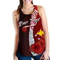 Papua New Guinea Polynesian Custom Personalised Women's Racerback Tank - Coat Of Arm With Hibiscus - Polynesian Pride