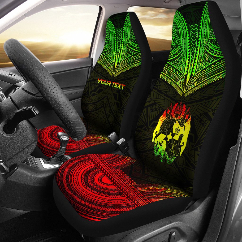 Tonga Custom Personalised Car Seat Cover - Tonga Coat Of Arms Polynesian Chief Tattoo Reggae Version Universal Fit Reggae - Polynesian Pride