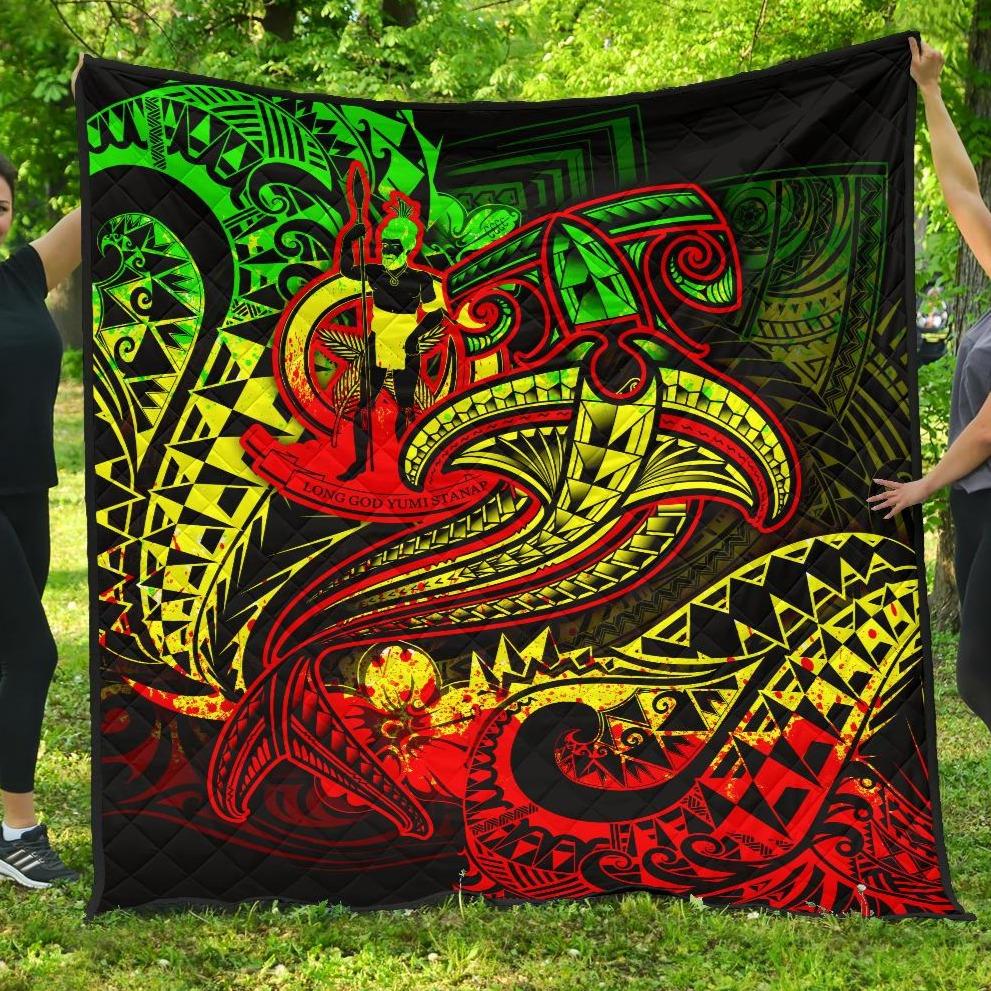 Vanuatu Polynesian Premium Quilt - Reggae Shark Polynesian Tattoo - Polynesian Pride