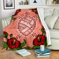 Hawaii Turtle Hibiscus Pink Premium Blanket - Fide Style White - Polynesian Pride