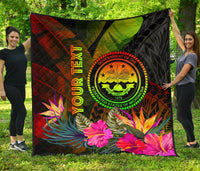 Federated States of Micronesia Polynesian Personalised Quilt - Hibiscus and Banana Leaves - Polynesian Pride
