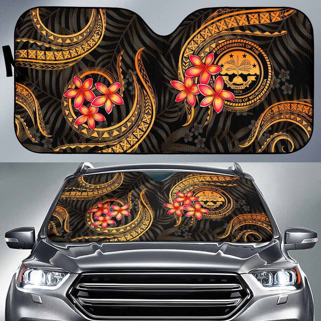 Federated States of Micronesia Auto Sun Shades - Gold Plumeria Auto Sun Shade Universal Fit GOLD - Polynesian Pride