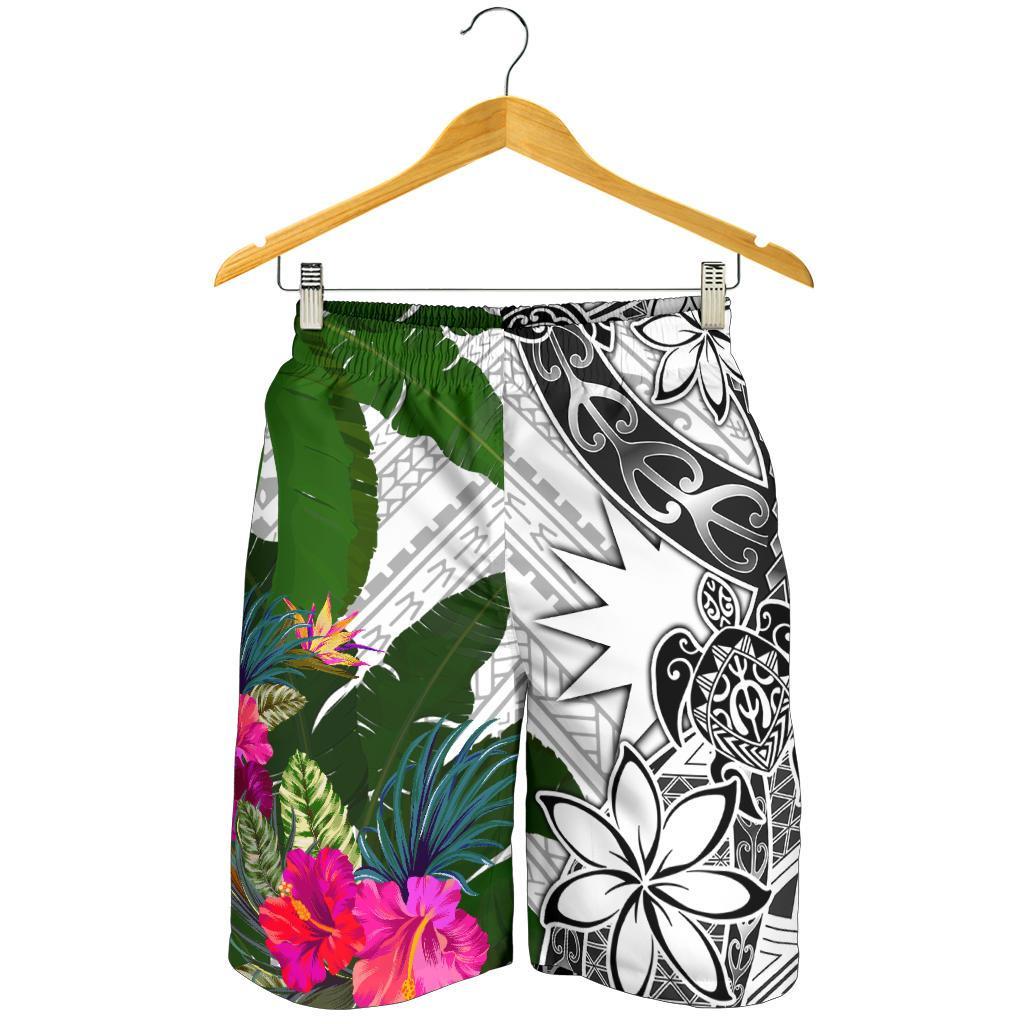 Nauru Men's Short White - Turtle Plumeria Banana Leaf - Polynesian Pride