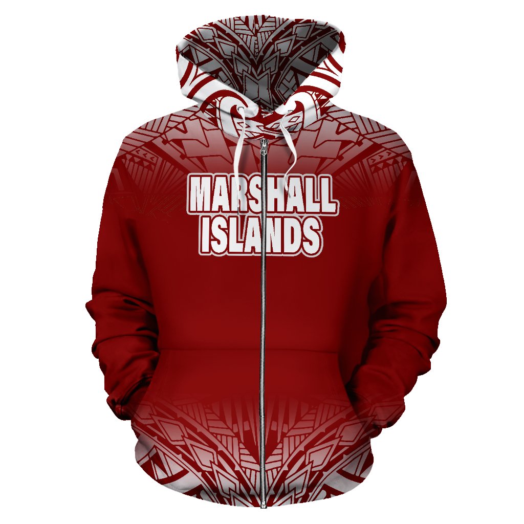 Marshall Islands All Over Zip up Hoodie Fog Red - Polynesian Pride