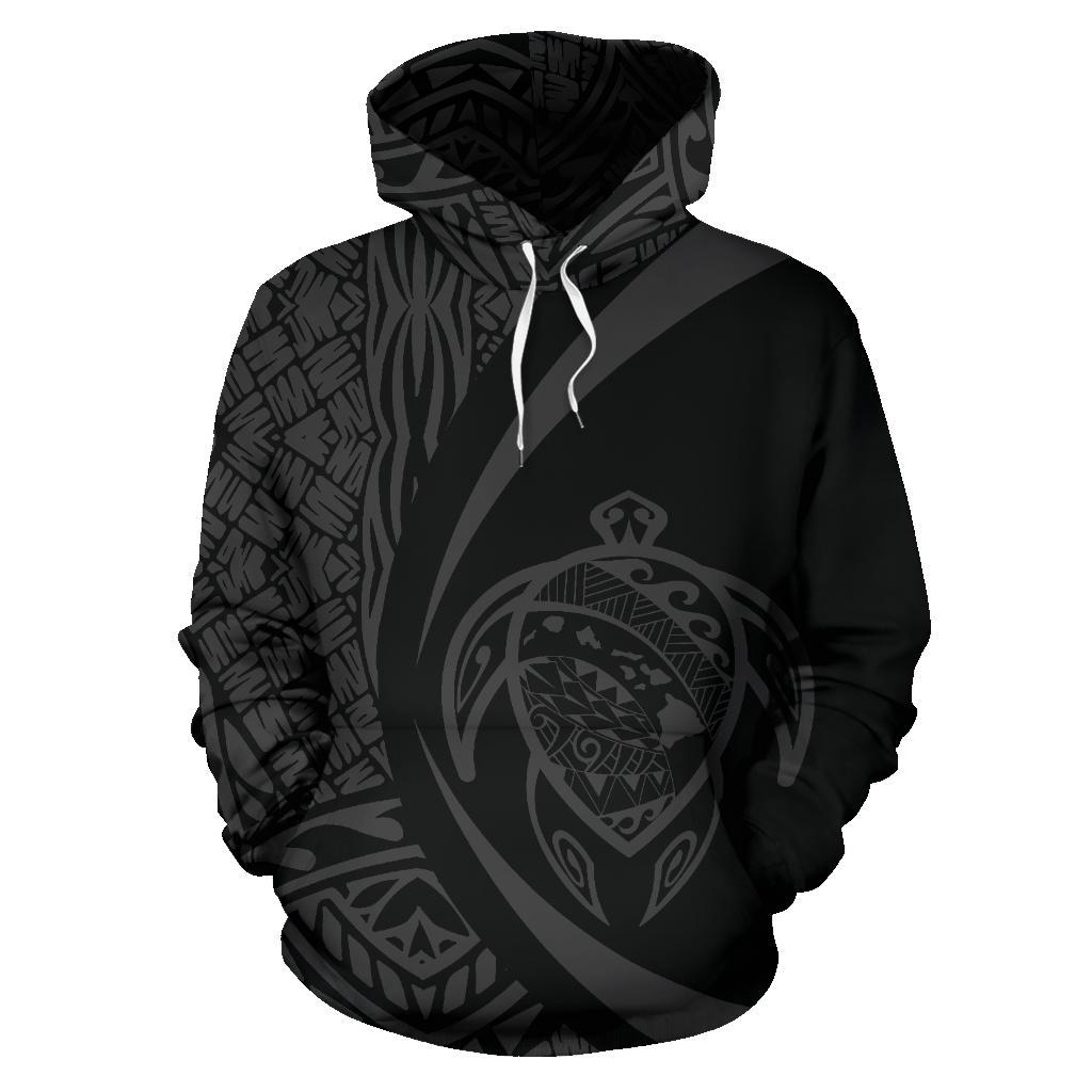 Polynesian Turtle Map of Hawaii Hoodie Gray Circle Style - Polynesian Pride